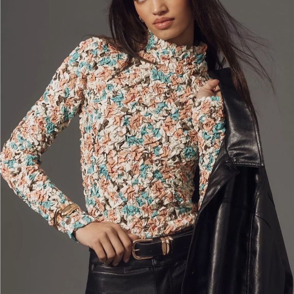 Anthropologie Dolan Pebble-Smocked Turtleneck Top